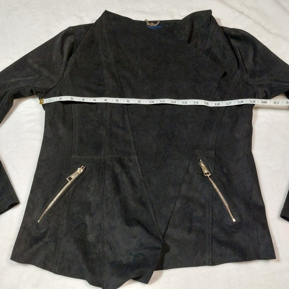 Adrienne Vittadini black draped open front faux suede blazer jacket size L. - Picture 5 of 7